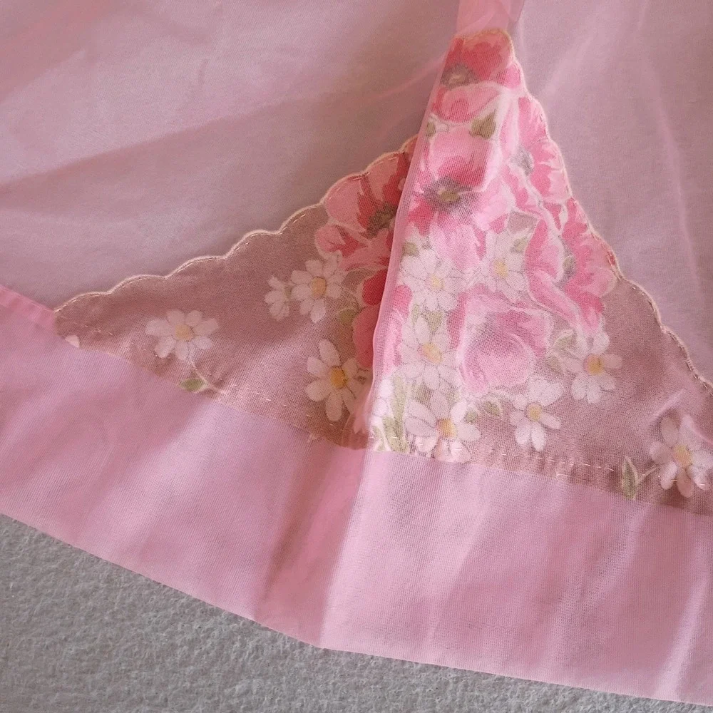 Vintage Handmade Half Apron Sheer Pink Floral Shabby‎ Chic Cottagecore Cute